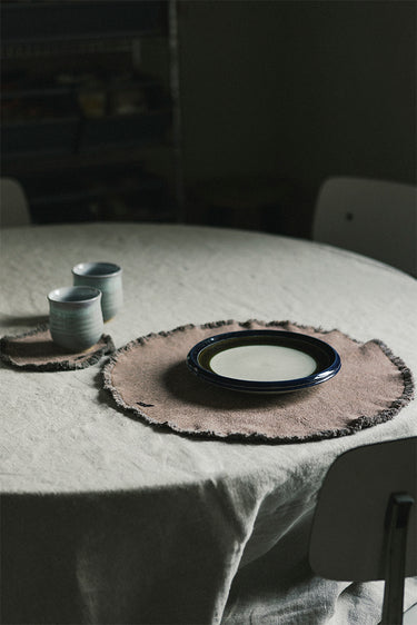 Stonewashed Placemat & Coaster Solid Brown Set van 2